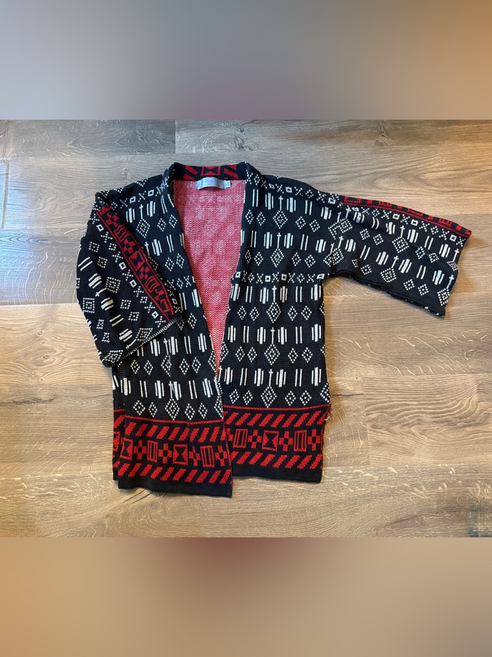 Vintage Red Patterned Open Cardigan sweater.